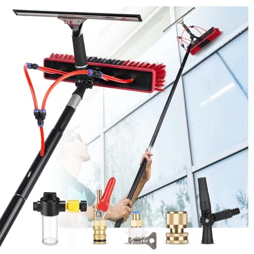 Zestaw szczotek do czyszczenia okien, 15 m, słup wodny, 55 cm, dozownik mydła i wąż 20 m, aluminiowy środek czyszczący do paneli słonecznych i dużych okien