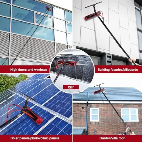 Zestaw szczotek do czyszczenia okien, 15 m, słup wodny, 55 cm, dozownik mydła i wąż 20 m, aluminiowy środek czyszczący do paneli słonecznych i dużych okien