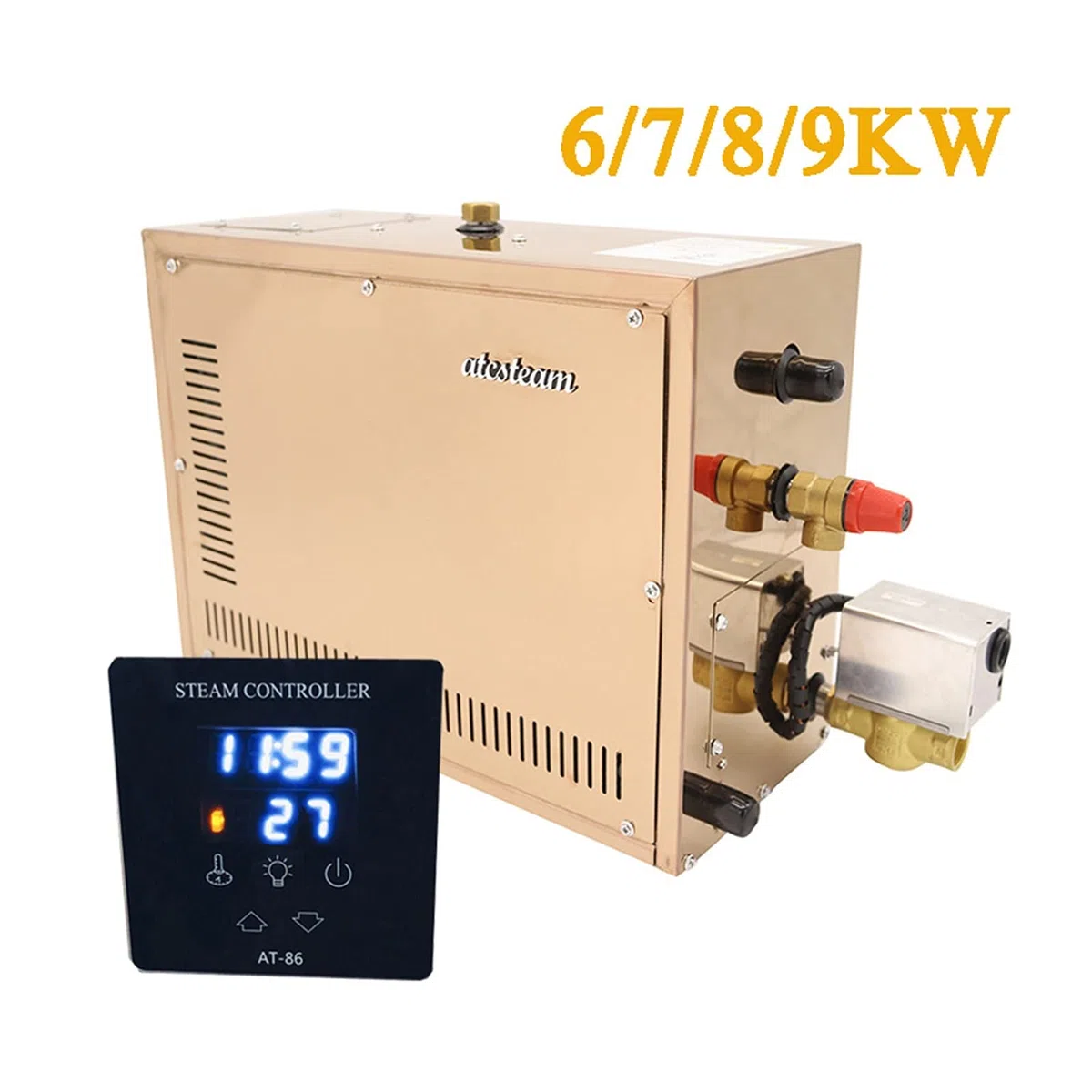 Elektryczny piec do sauny, 9KW Automatyczna stal nierdzewna Generator parowy Automatyczne odkoszenie sauny Room Steam Wanna maszyna do sterownika cyfrowego spa(6kw)