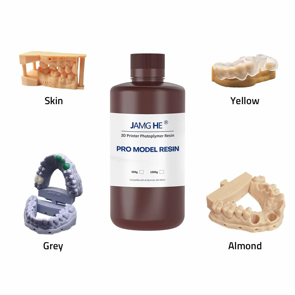 JAMG HE Żywica do drukarki 3D Dental Pro, model z żywicą tyczną, modelem korony i mostka, modelem ortodontycznym, modelem implantu itp. (Water Washable, Light Grey, 500g)